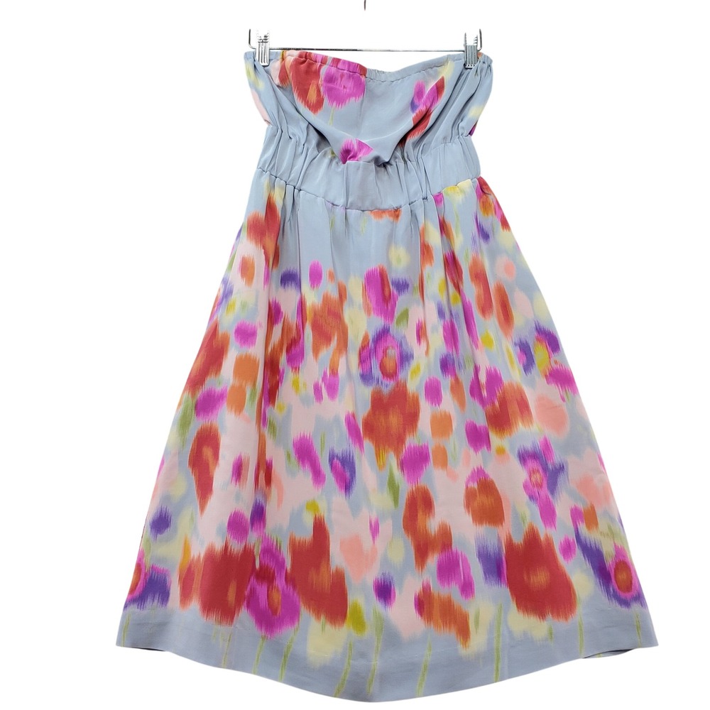 Maeve Anthropologie Strapless Dress Women 0 Gray Watercolor Geometric Print Silk